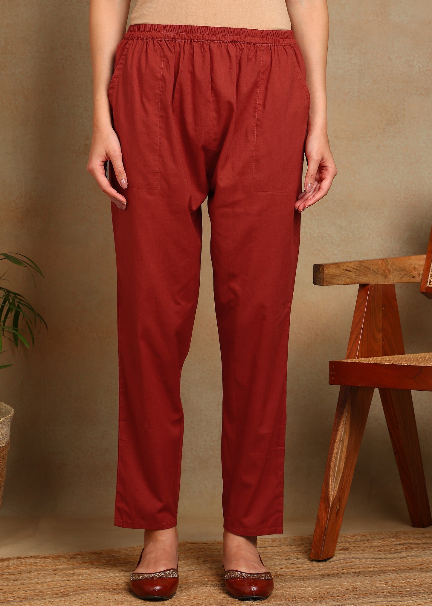 Women's Maroon  Ethnic Motif Printed Kurta with Kantha & Sequin Work, Paired with Trousers and Dupatta