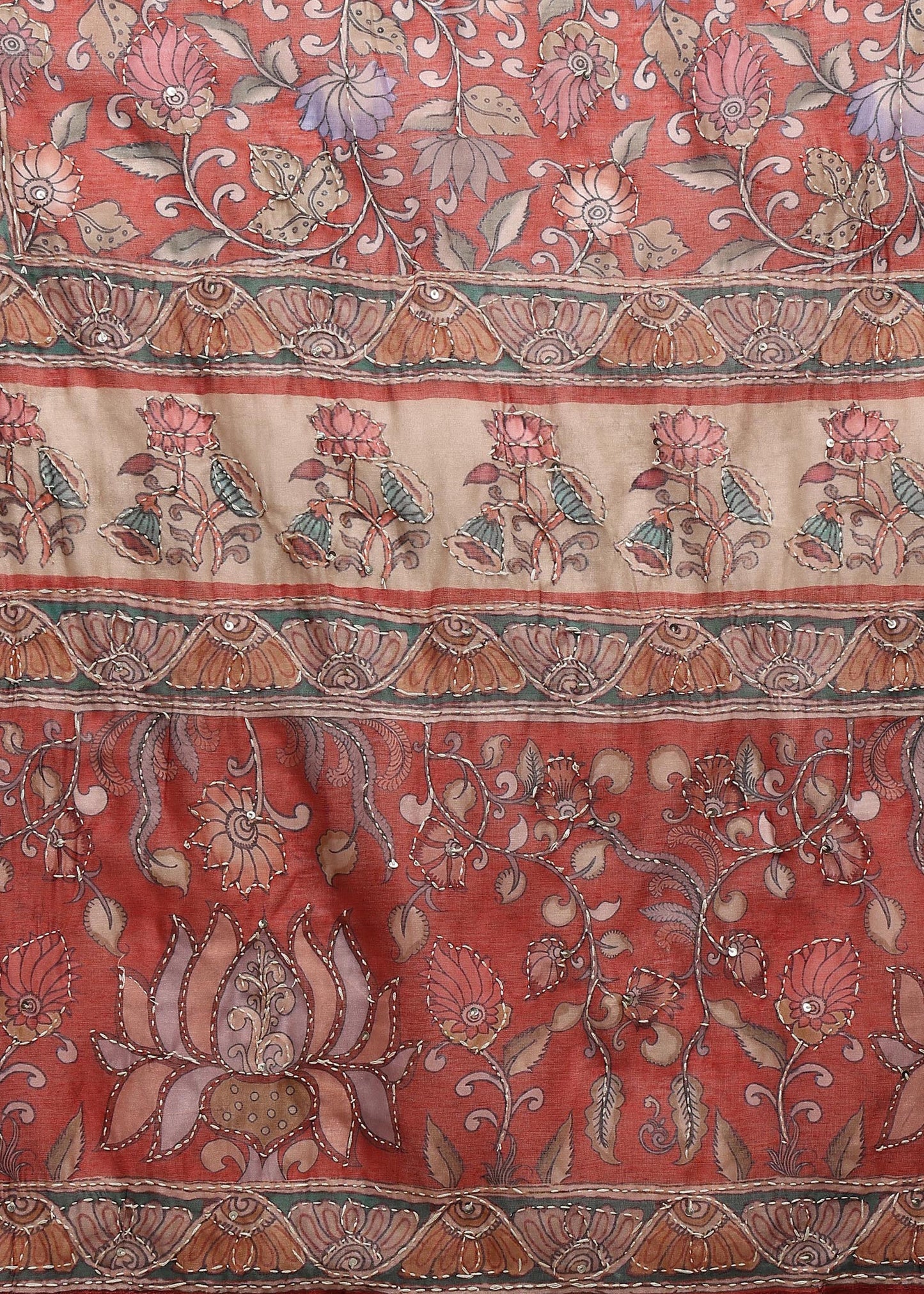 Women's Maroon  Ethnic Motif Printed Kurta with Kantha & Sequin Work, Paired with Trousers and Dupatta