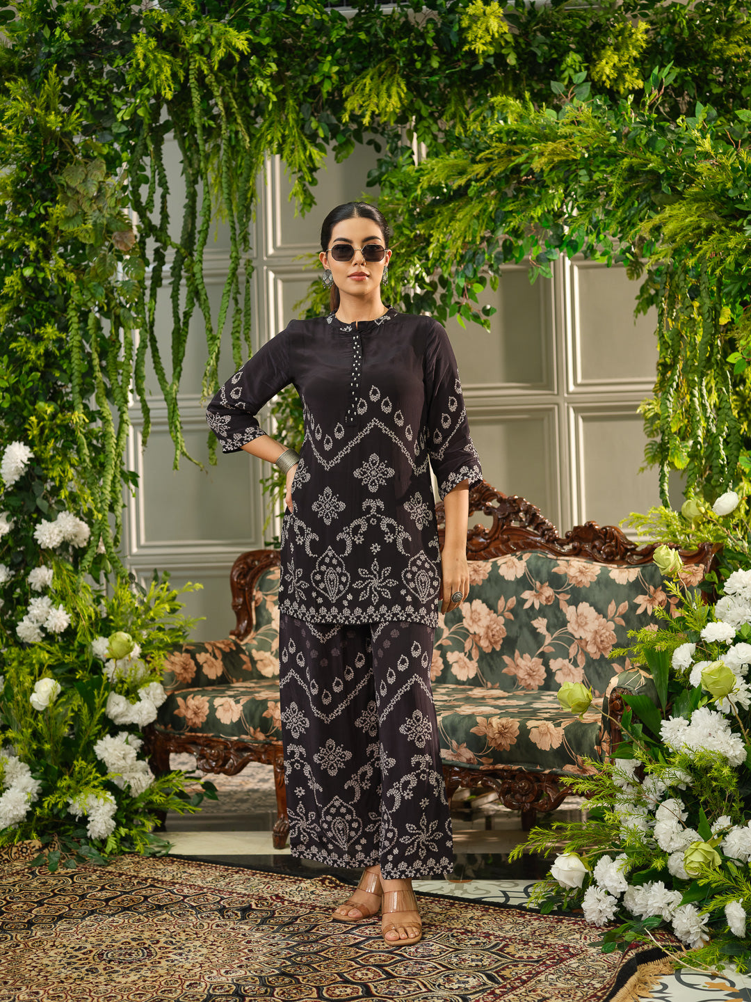 Stylish Black Printed Coord Set with Palazzo Pants