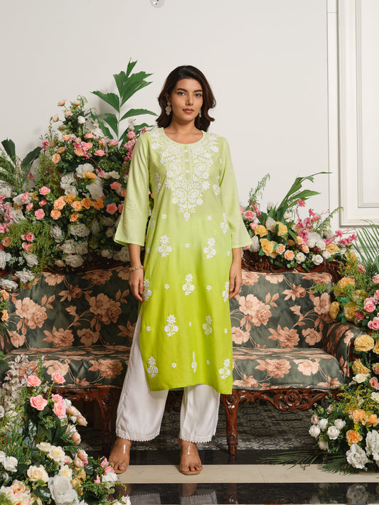 Yoke Design Round Neck Calf Length Straight Kurta