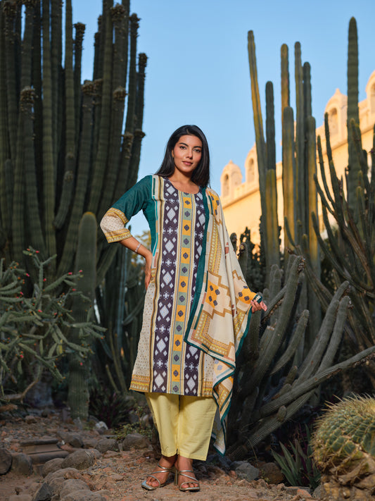 Printed Round Neck Kurta & Trousers Kurta Set