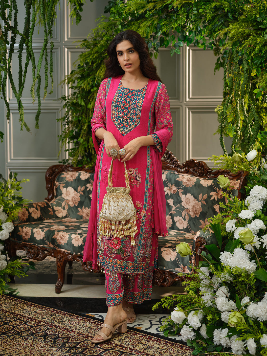 Elegant Pink Embroidered Kurta Set with Dupatta