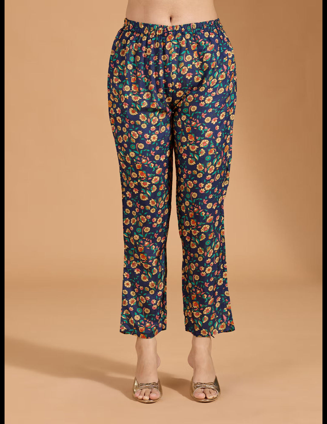 Muslin Floral & Paisley Printed with Sequinned Navy Blue Kurta & Pant