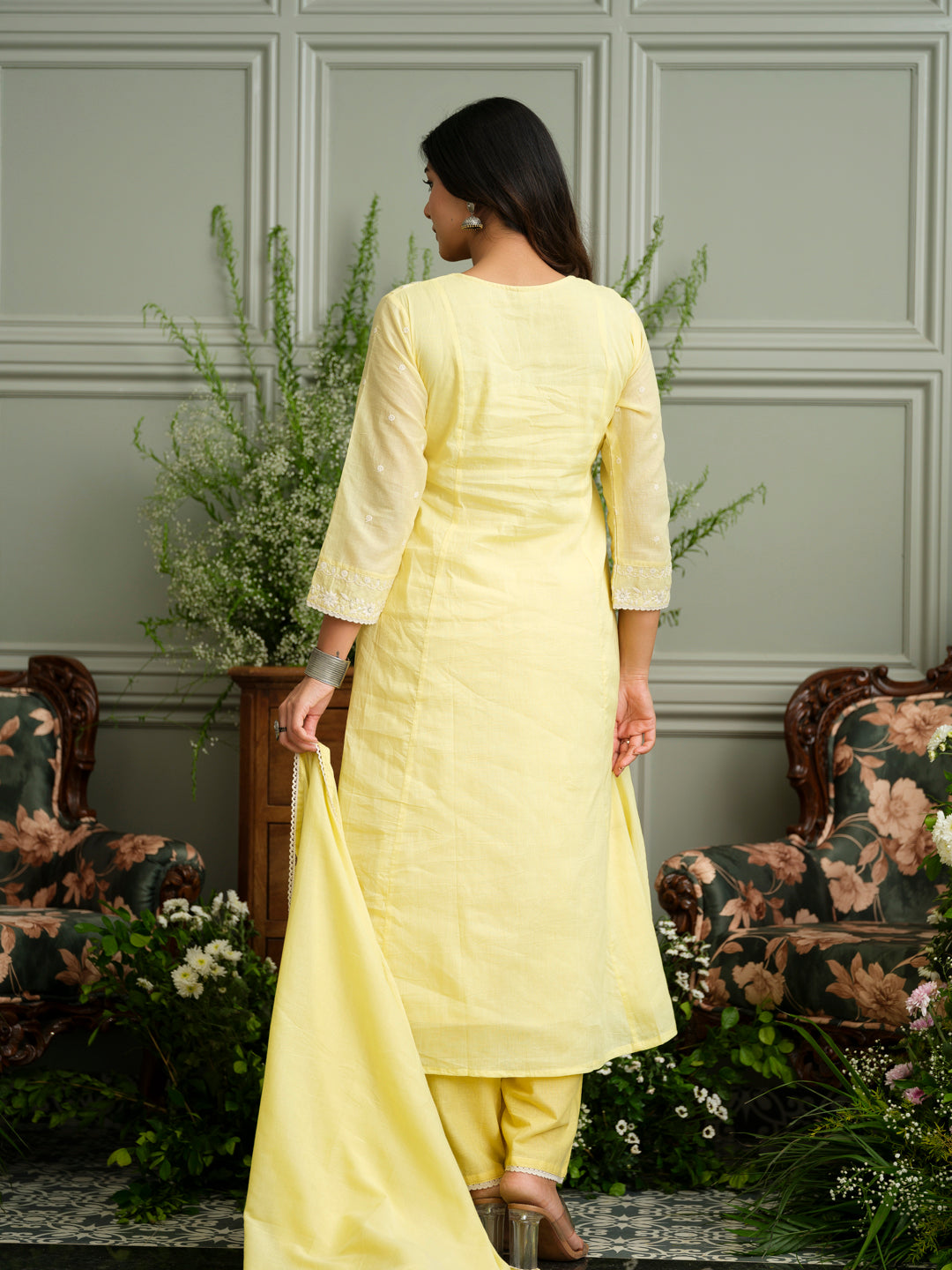 Embroidery Intricate Hand Chikankari Kurta with Pant and Dupatta