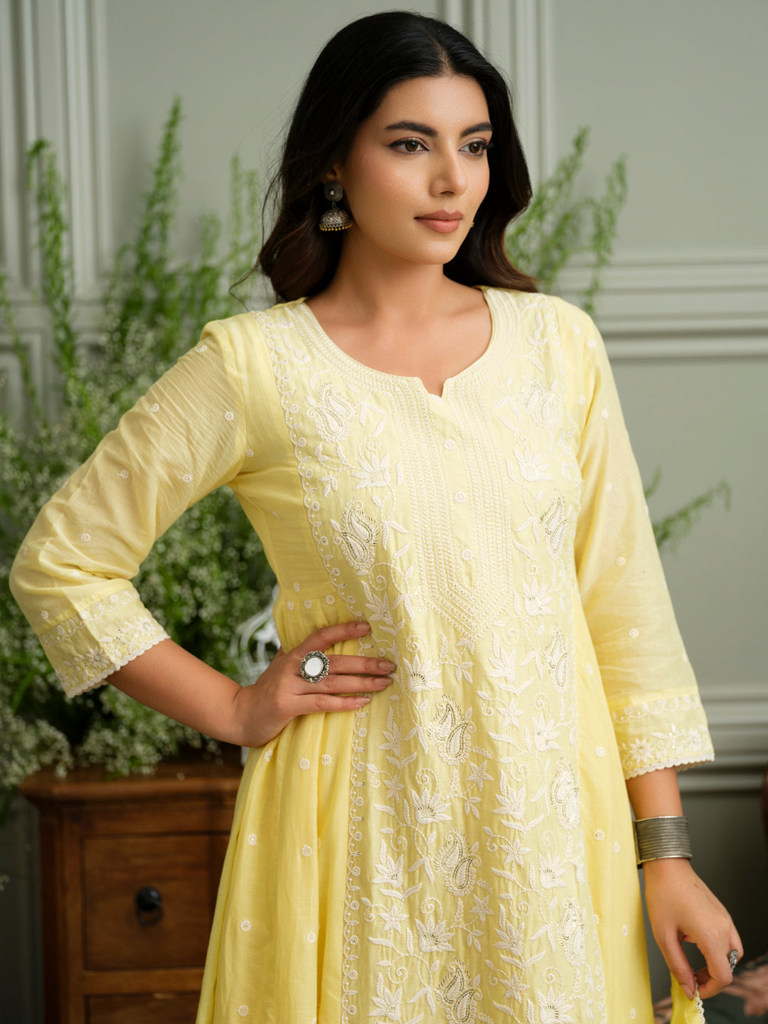 Embroidery Intricate Hand Chikankari Kurta with Pant and Dupatta