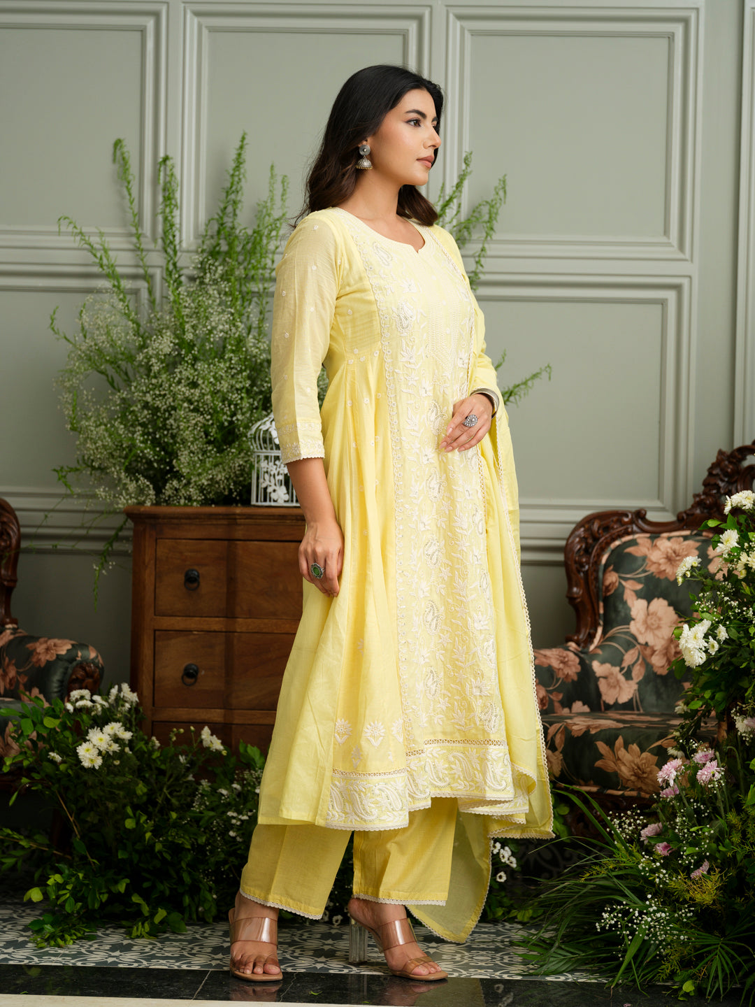 Embroidery Intricate Hand Chikankari Kurta with Pant and Dupatta