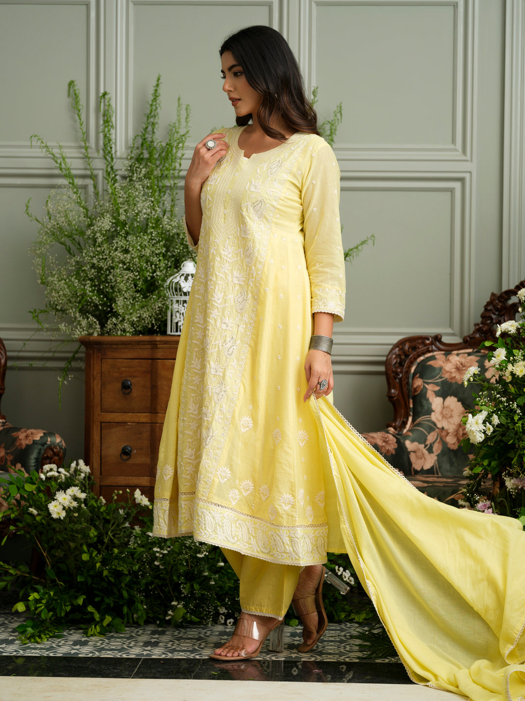 Embroidery Intricate Hand Chikankari Kurta with Pant and Dupatta