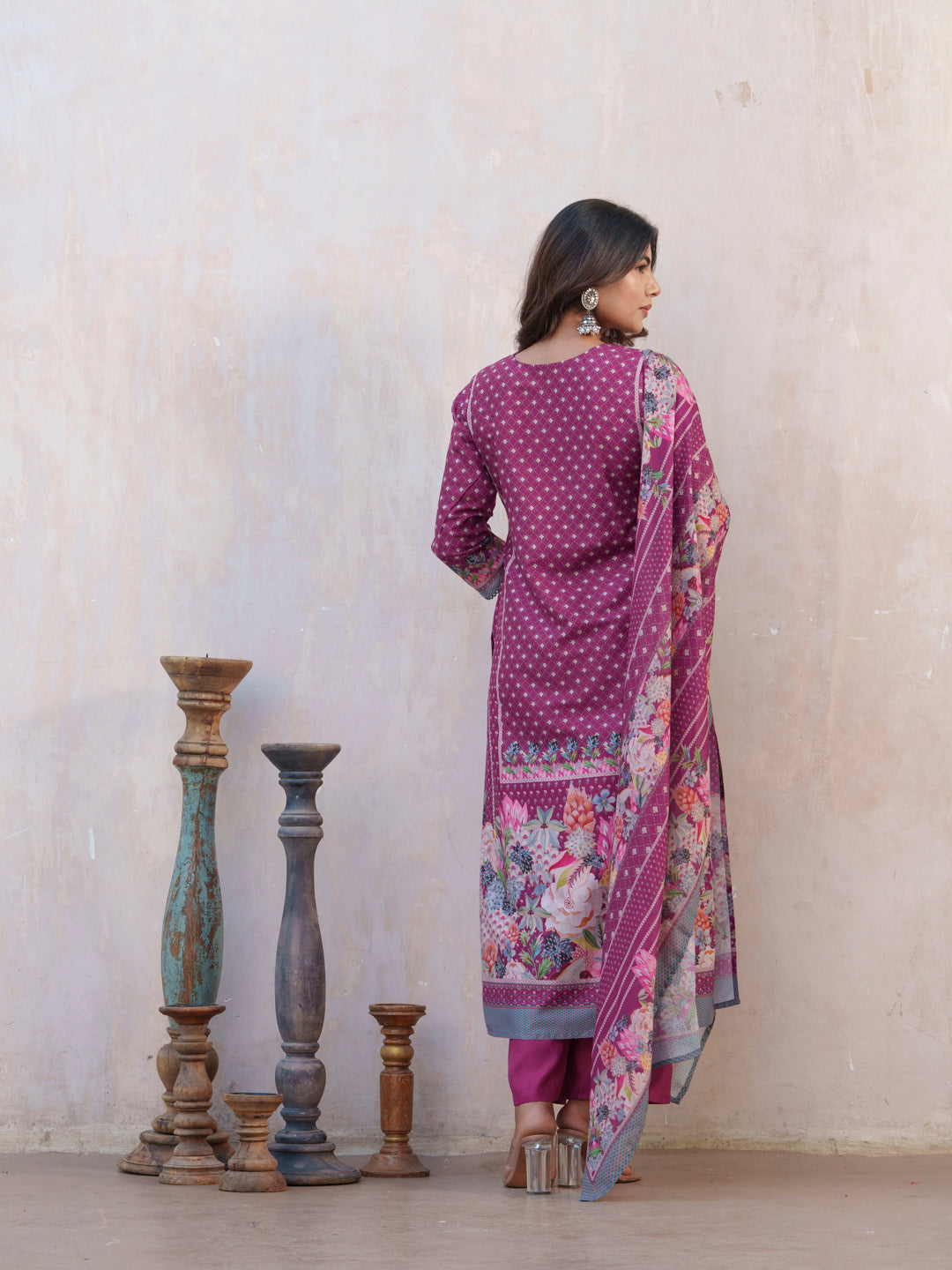 Floral Printed Straight Kurta With Trousers And Dupatta