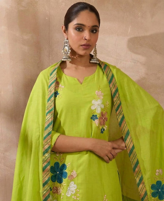 Elegant embroidered kurta set with kurta, trousers, and dupatta