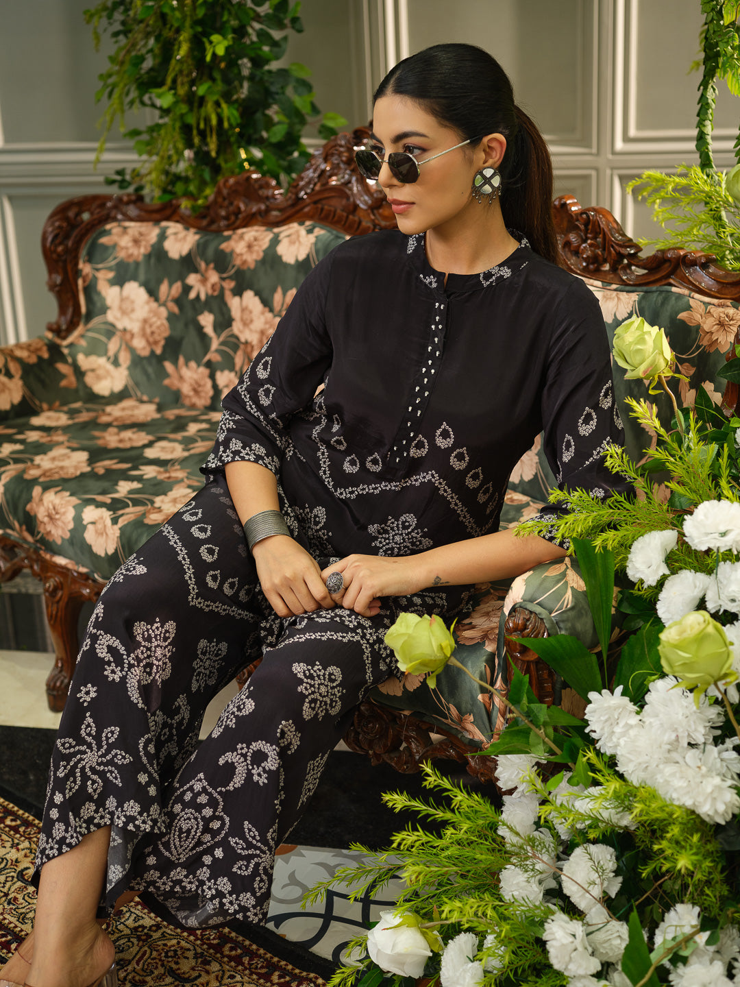 Stylish Black Printed Coord Set with Palazzo Pants