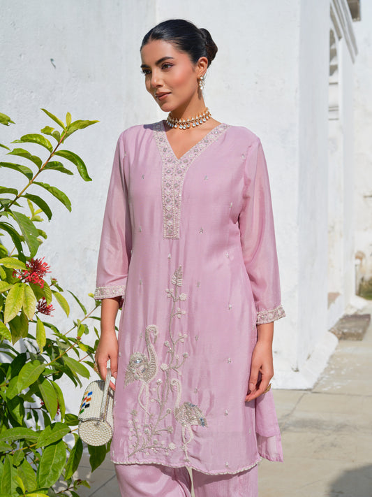 Embroidered V-Neck Kurta & Trousers Kurta Sets