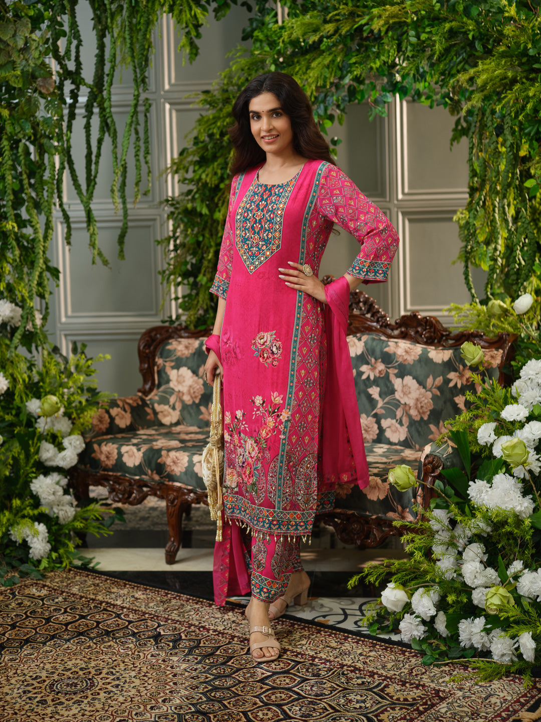 Elegant Pink Embroidered Kurta Set with Dupatta