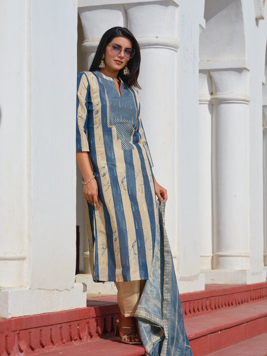 Printed Mandarin Collar Kurta & Trousers Kurta Sets