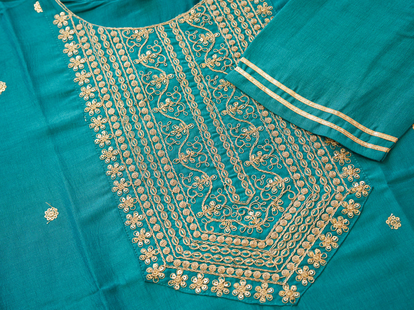 Teal Blue Embroidered Kurta with Gold Polka Detailing