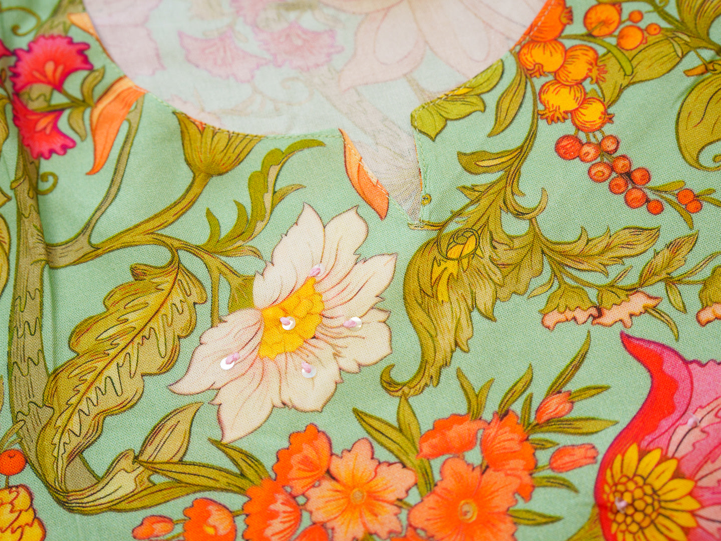 Light Green Rayon Kurta with Handwork and Floral Print