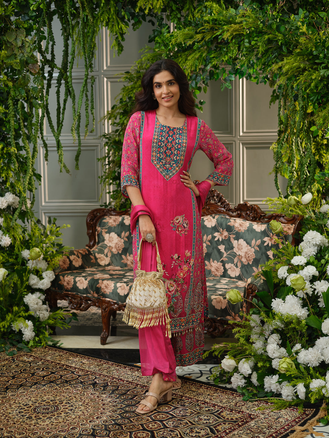 Elegant Pink Embroidered Kurta Set with Dupatta