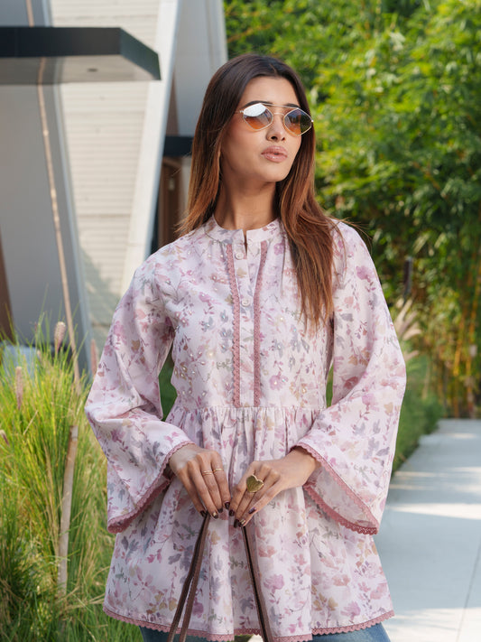Women Floral Printed Pure Cotton Flared Sleeves Tunics