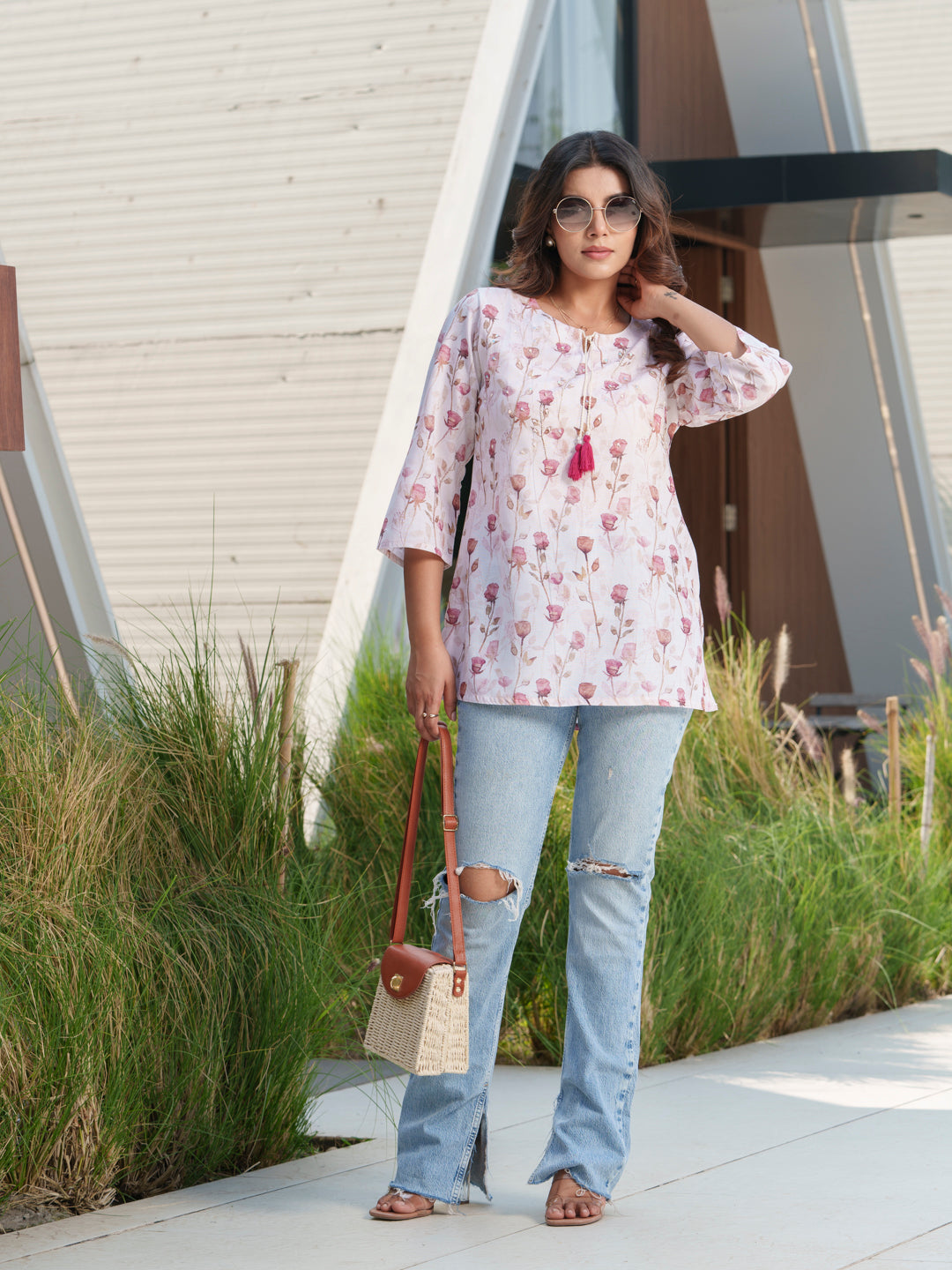 Women Floral Printed Tie-Ups Pure Cotton Tunics