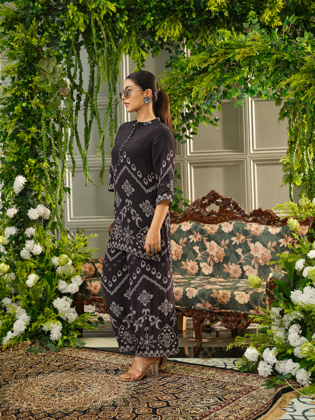 Stylish Black Printed Coord Set with Palazzo Pants