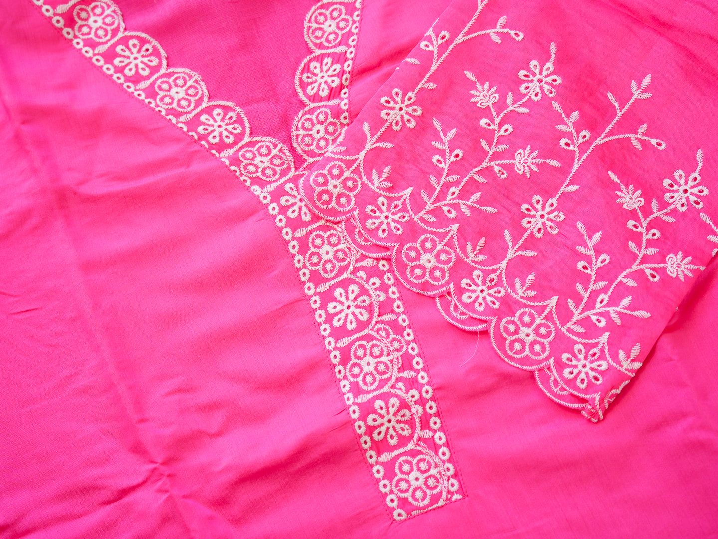 Chikankari Embroidered V Neck Kurta with Pant and Dupatta Set