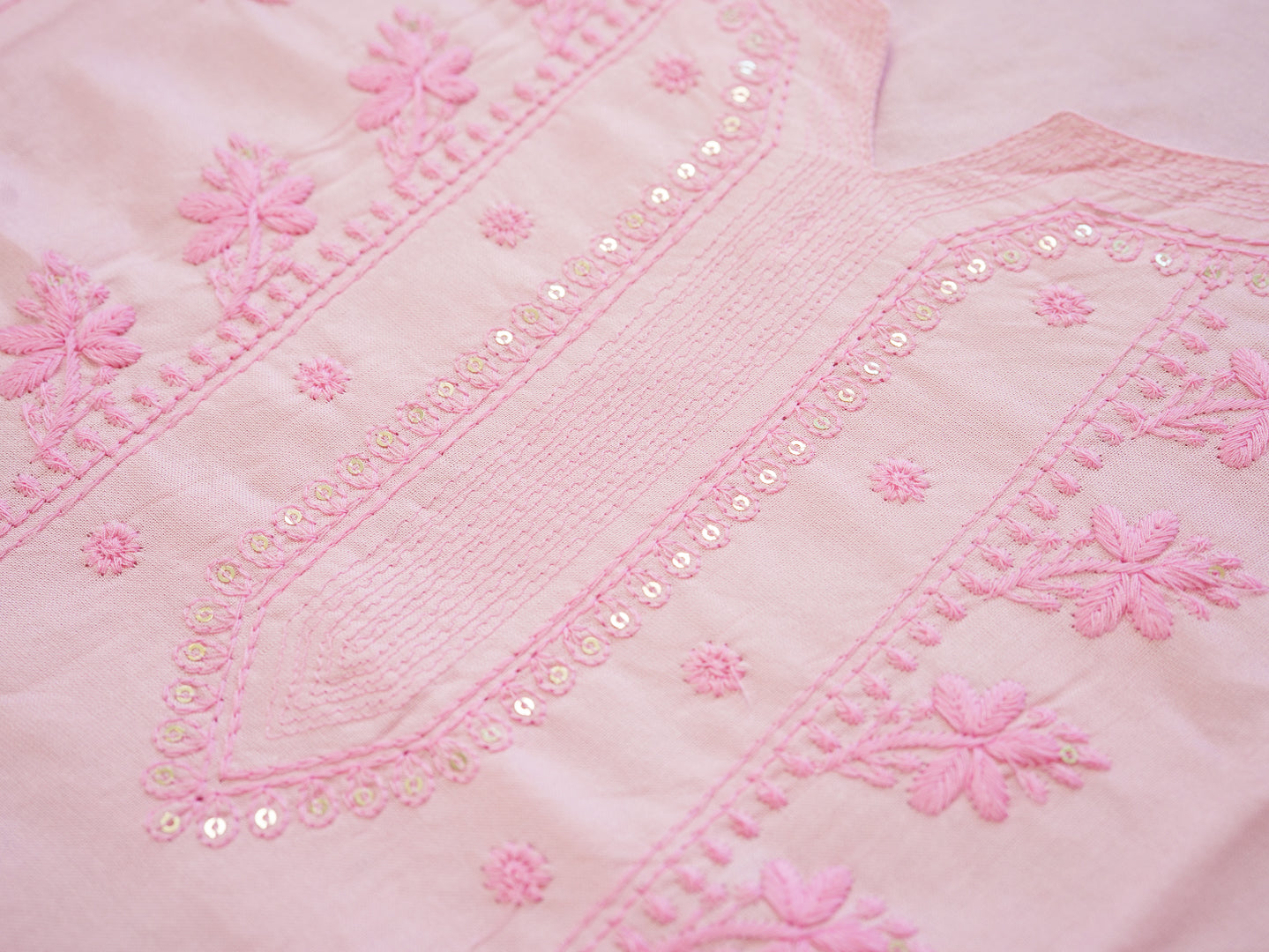 Baby Pink Hand Chikankari Embroidered Straight Kurta with Pants