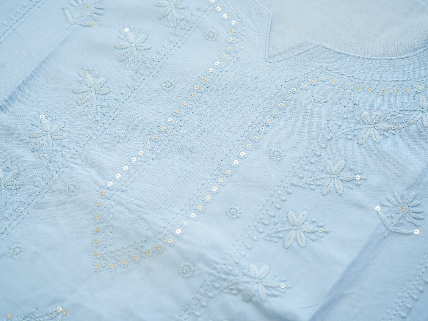 Blue Hand Chikankari Embroidery Portrait Neck Rayon Kurta With Trouser