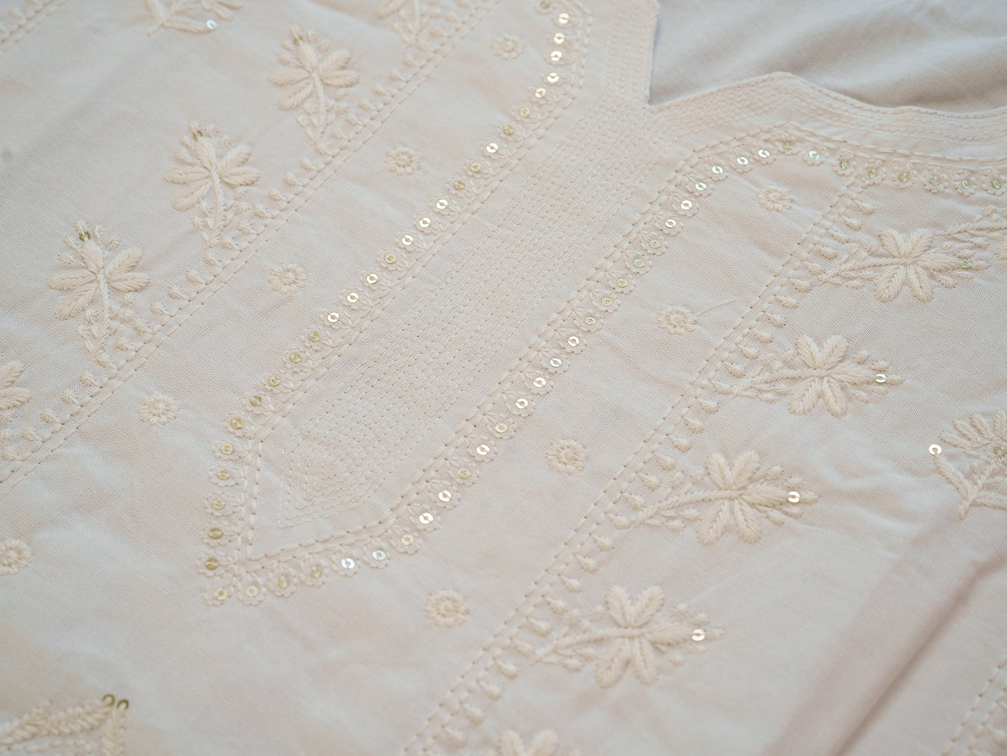 White Hand Chikankari Embroidery Portrait Neck Rayon Kurta With Trouser