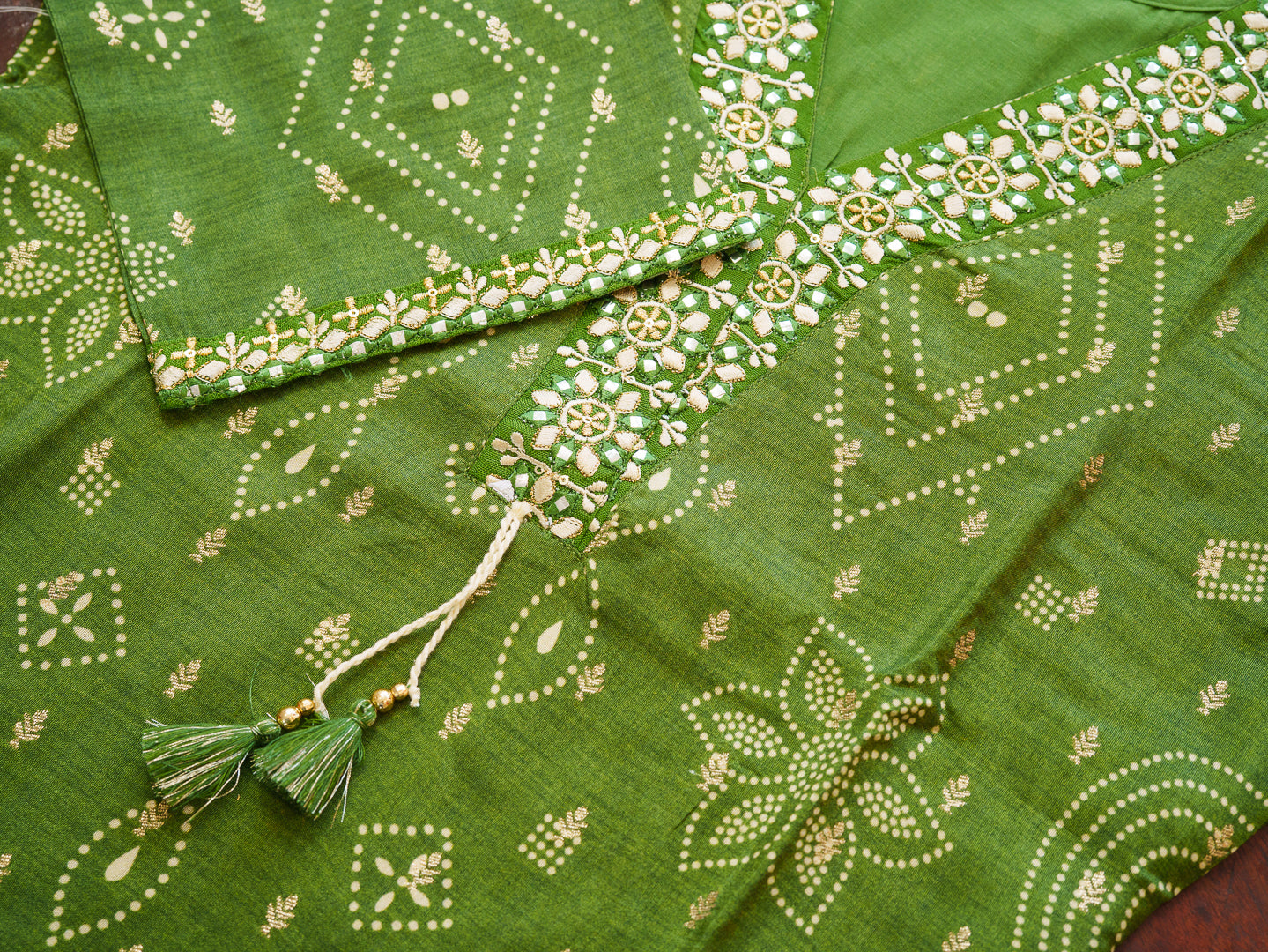 Mirror Embellished Green Jacquard Co-Ord Set