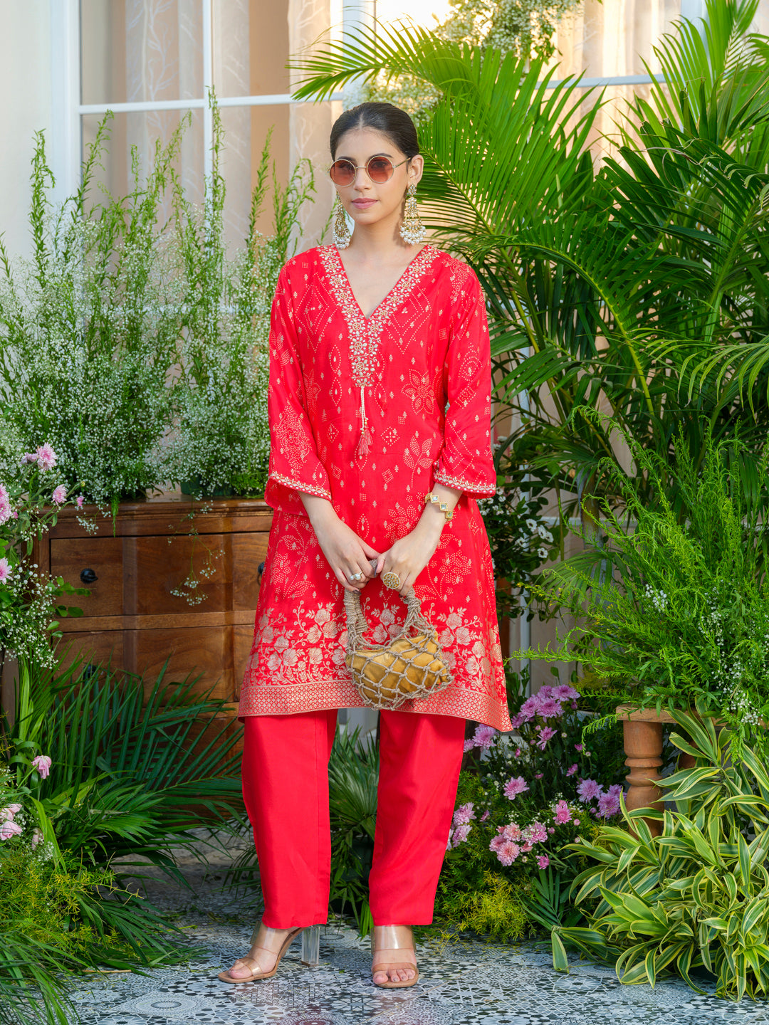 Red Jacquard Embellished Co-Ord Set