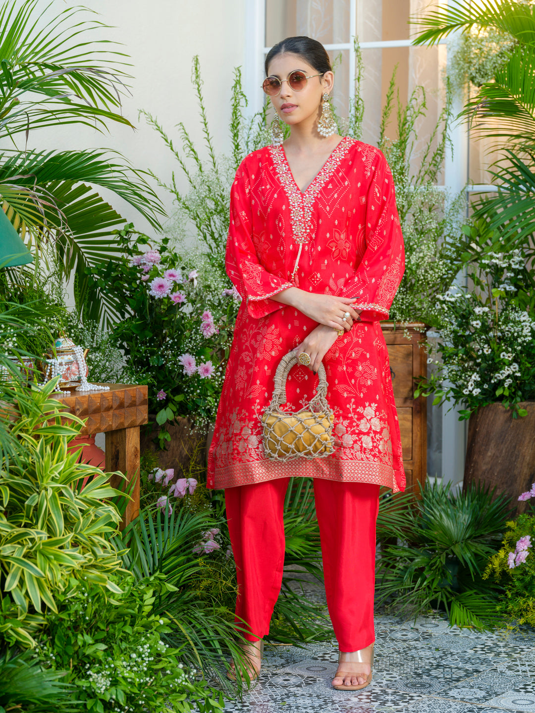 Red Jacquard Embellished Co-Ord Set