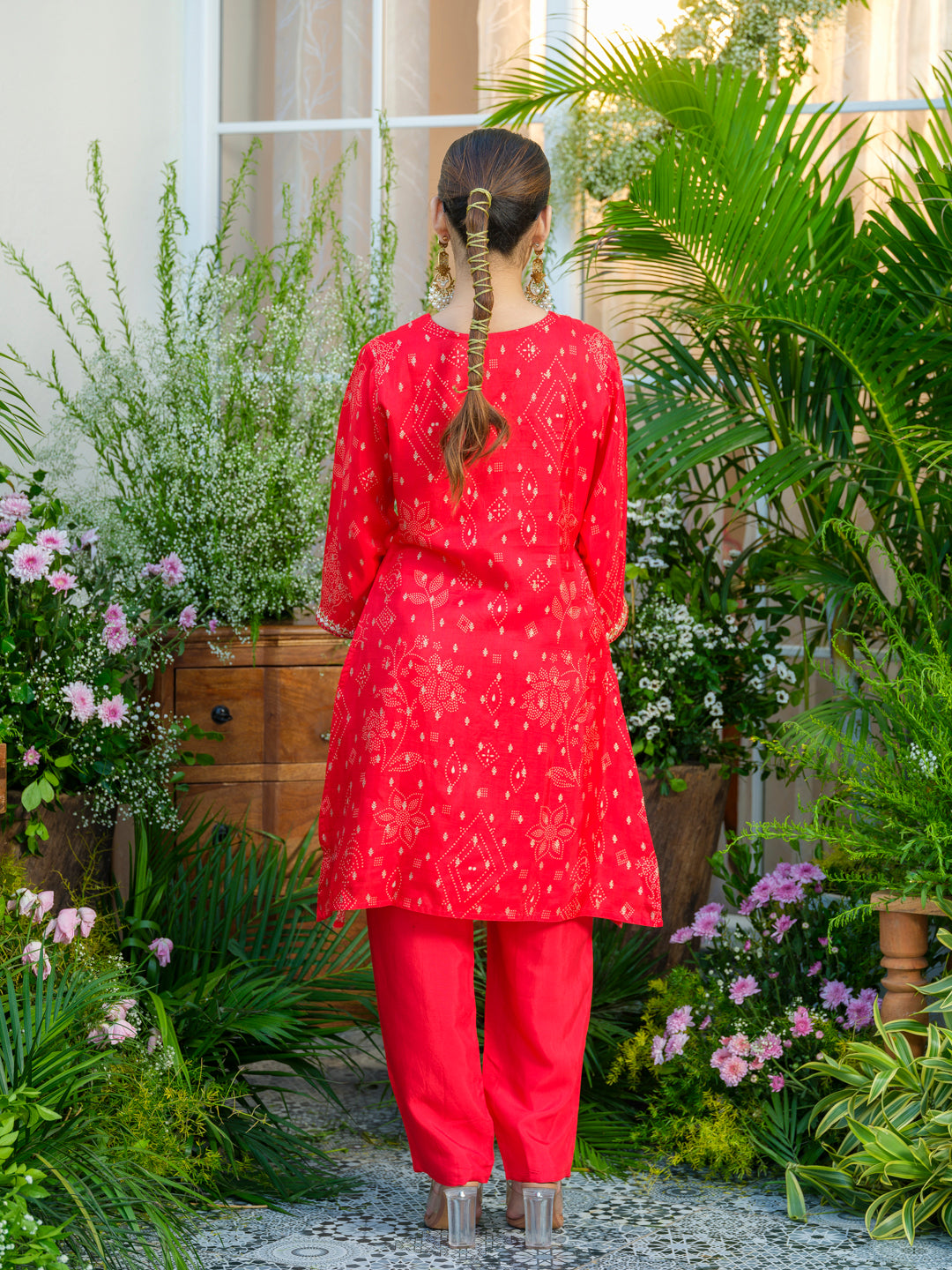 Red Jacquard Embellished Co-Ord Set