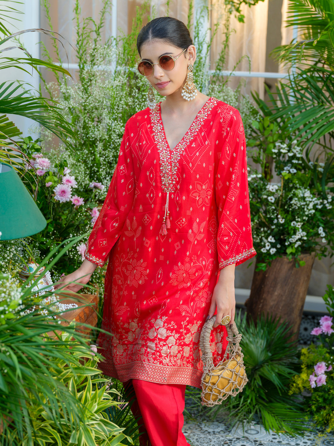 Red Jacquard Embellished Co-Ord Set