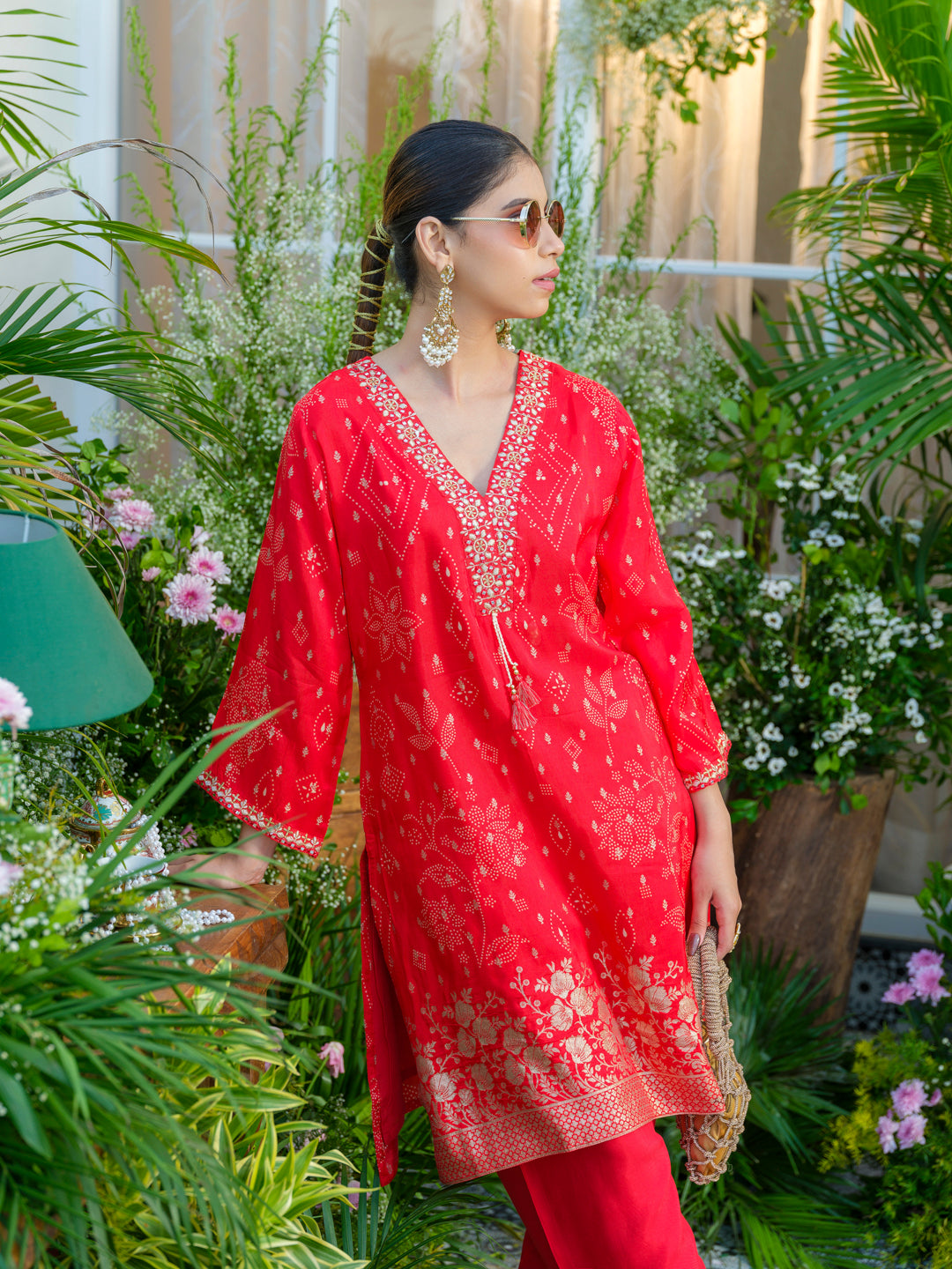 Red Jacquard Embellished Co-Ord Set