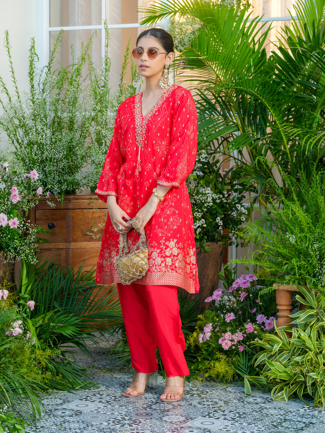 Red Jacquard Embellished Co-Ord Set