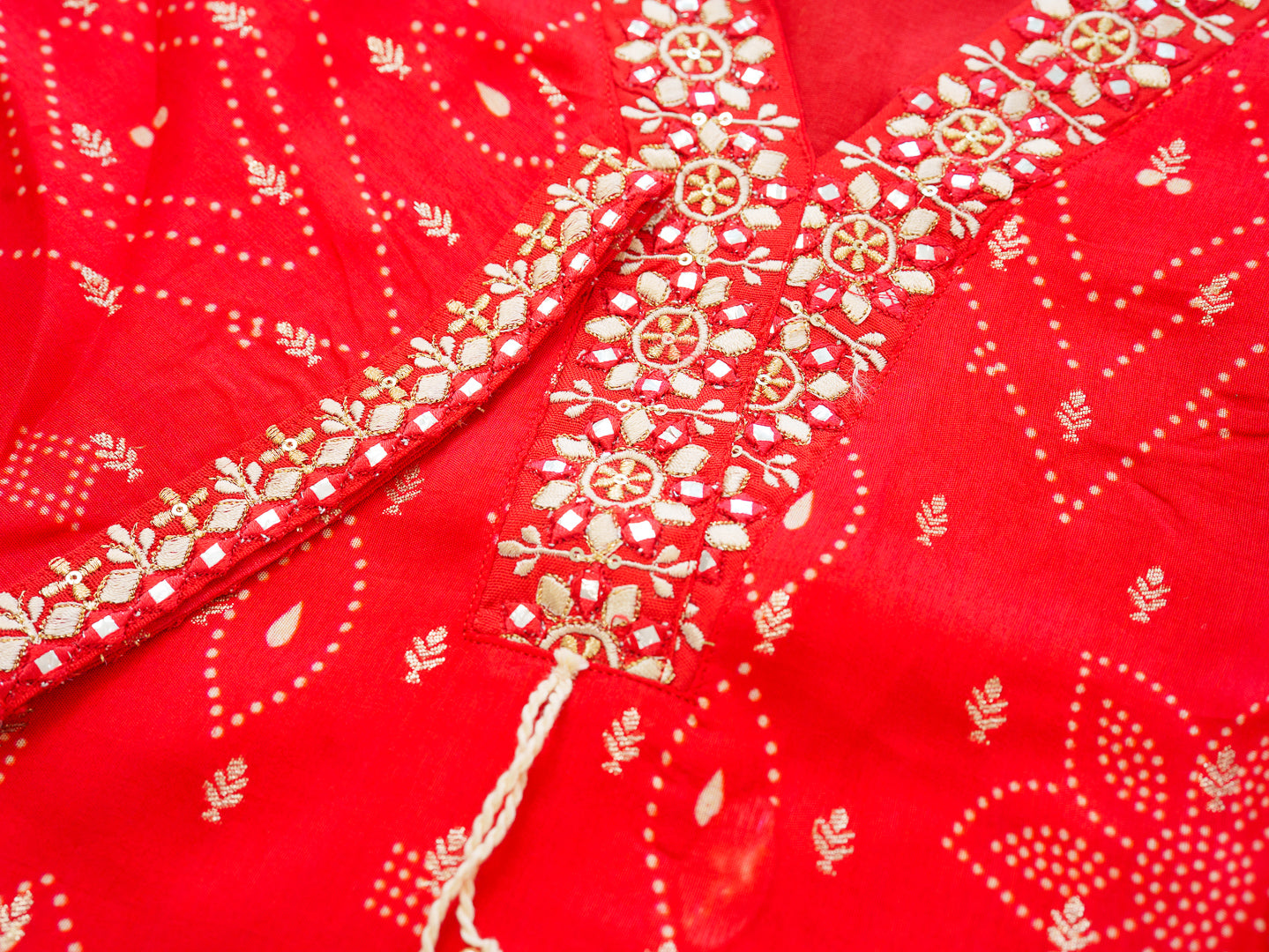 Red Jacquard Embellished Co-Ord Set