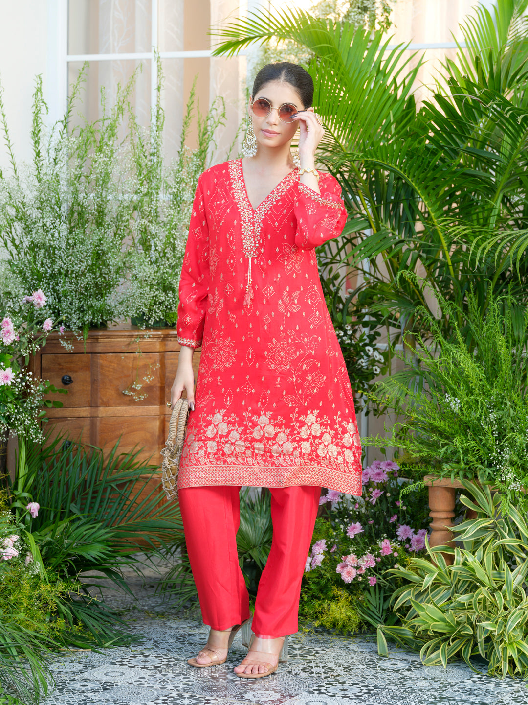 Red Jacquard Embellished Co-Ord Set