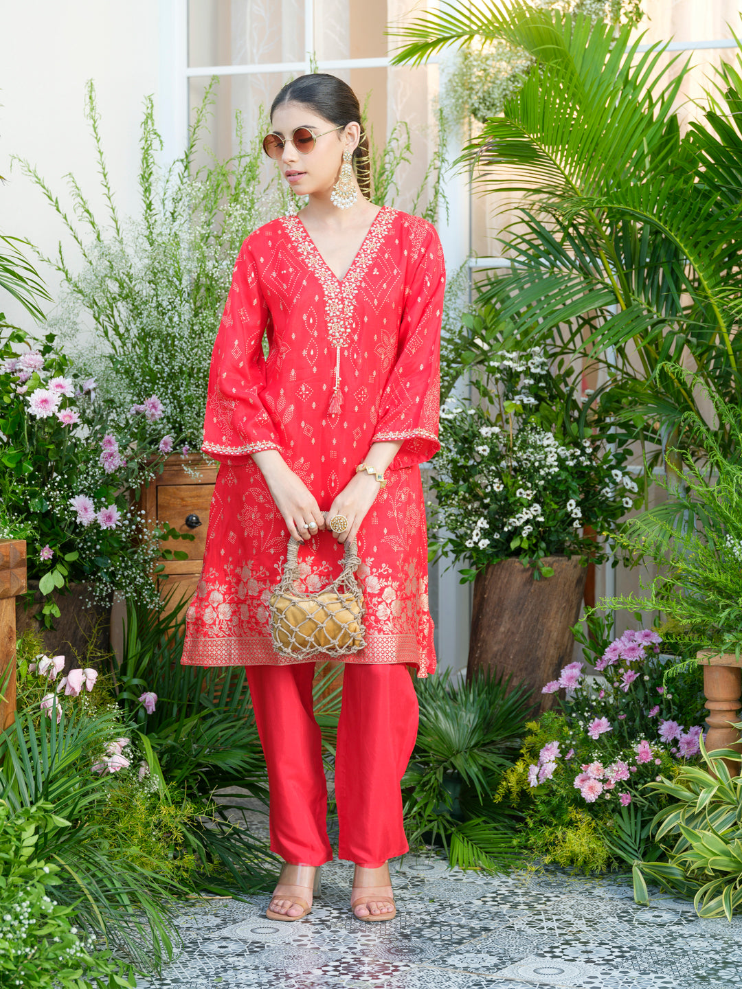 Red Jacquard Embellished Co-Ord Set