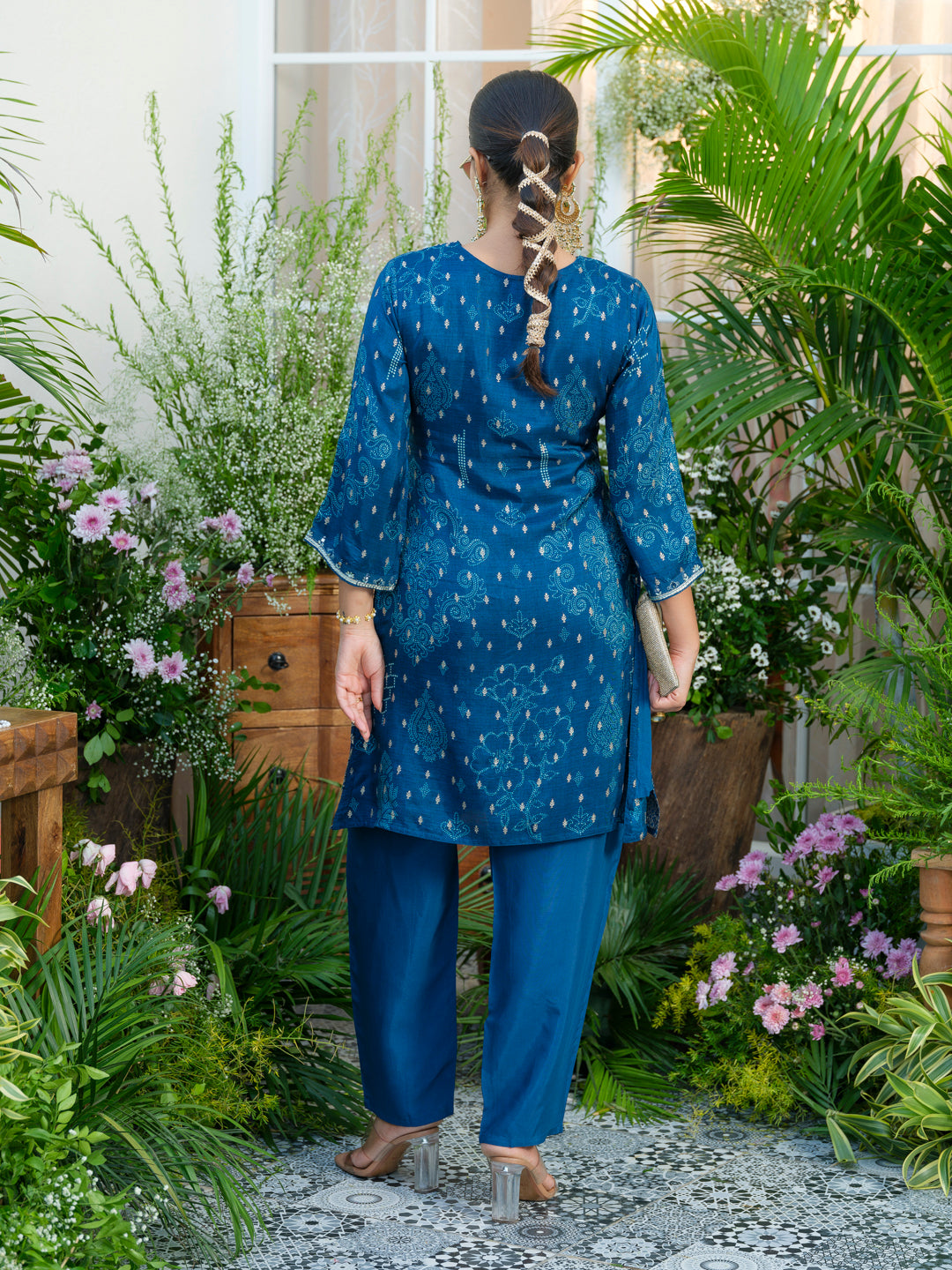 Teal Blue Handwork Jacquard Luxe Co-Ord Set