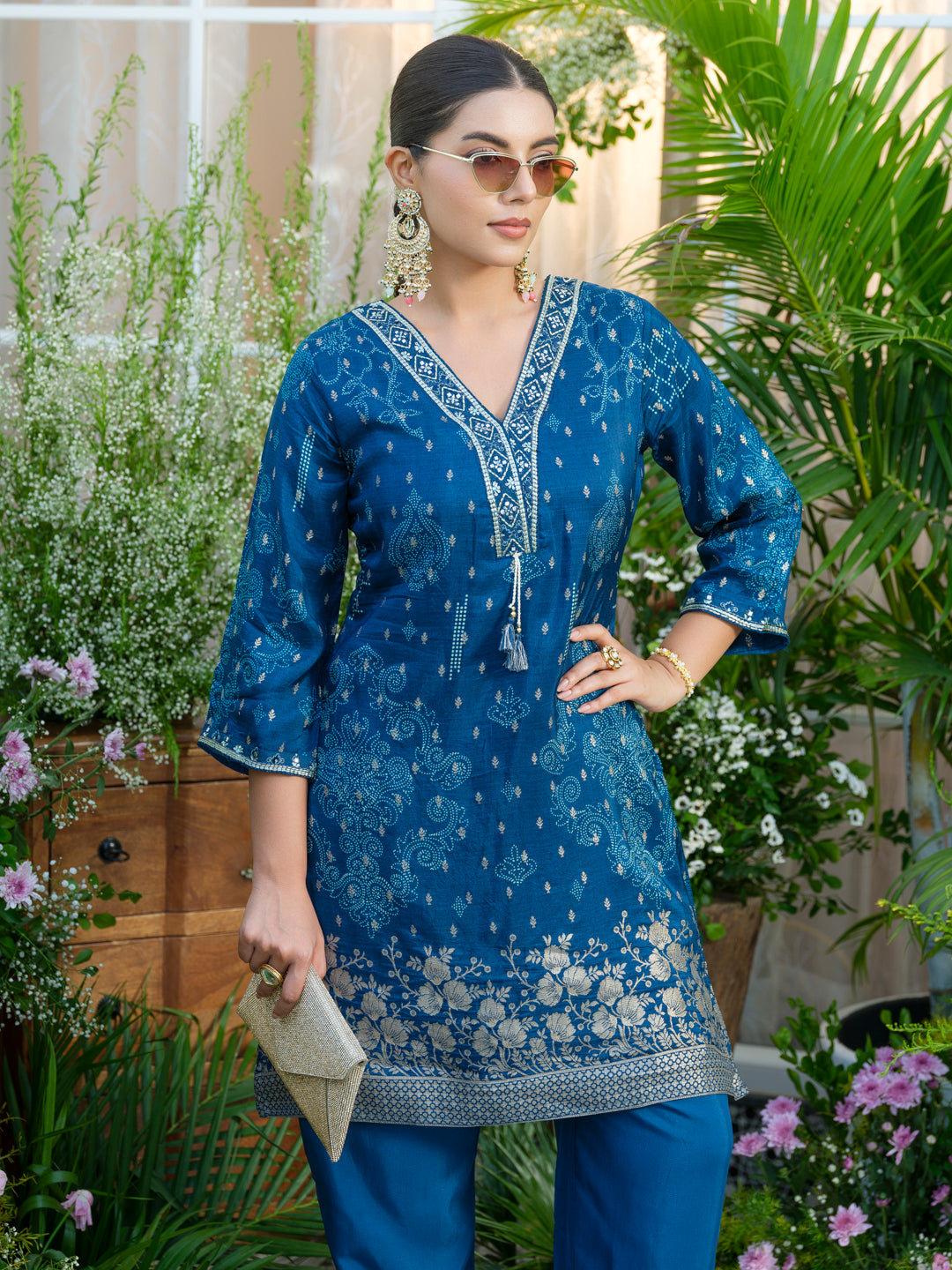 Teal Blue Handwork Jacquard Luxe Co-Ord Set