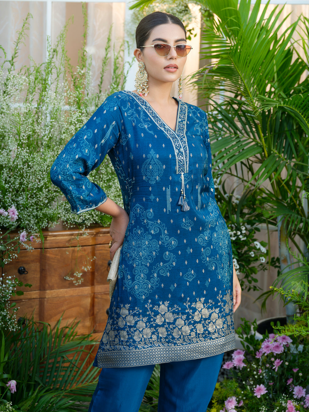 Teal Blue Handwork Jacquard Luxe Co-Ord Set