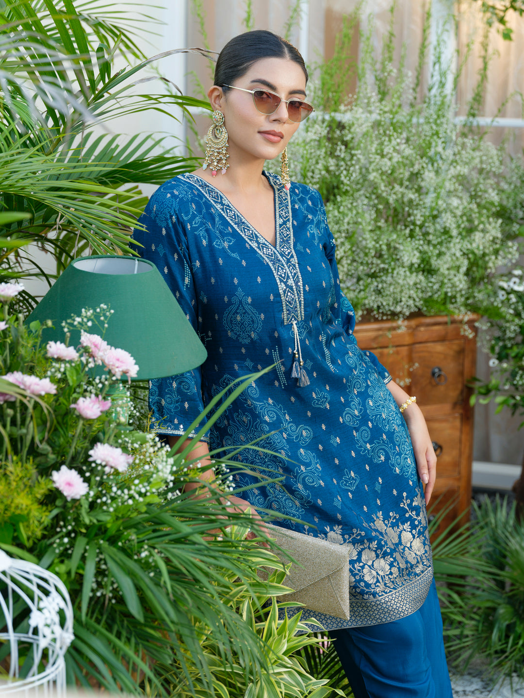 Teal Blue Handwork Jacquard Luxe Co-Ord Set