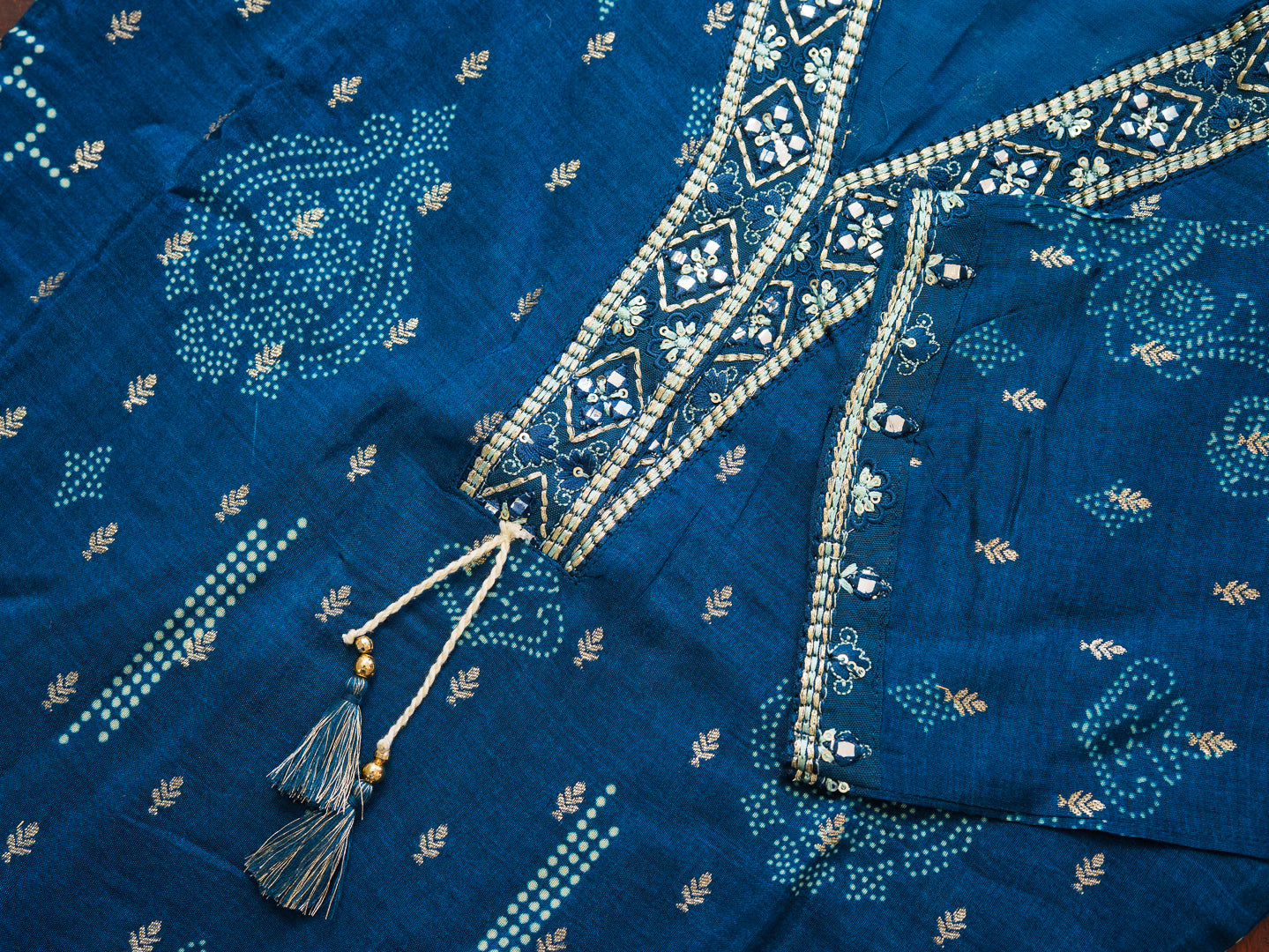 Teal Blue Handwork Jacquard Luxe Co-Ord Set