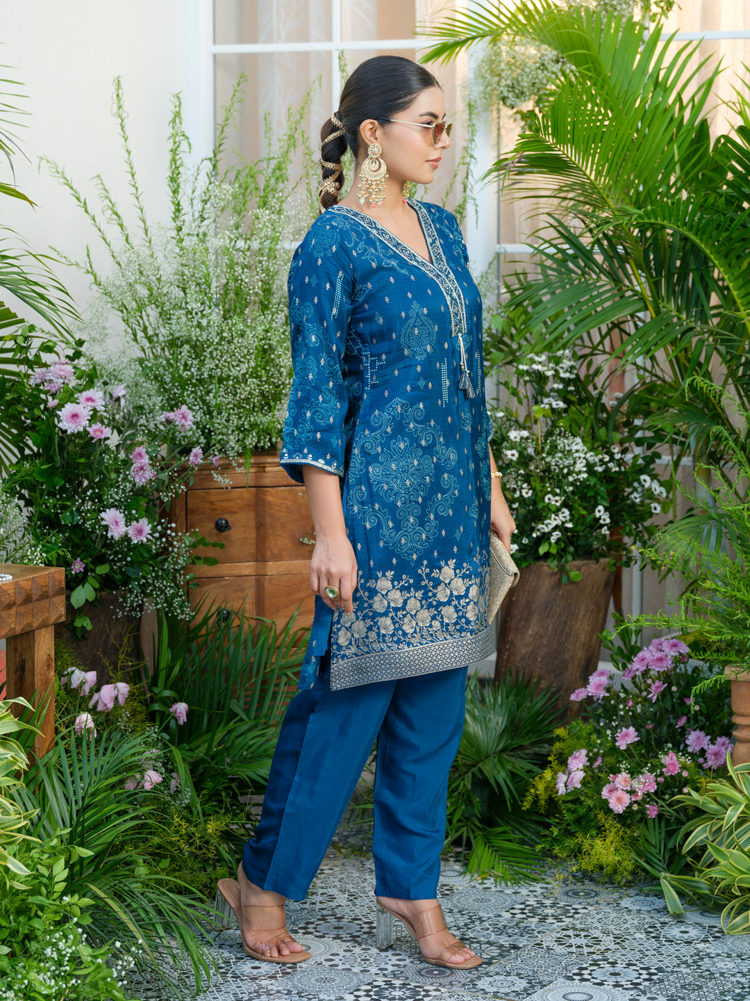 Teal Blue Handwork Jacquard Luxe Co-Ord Set