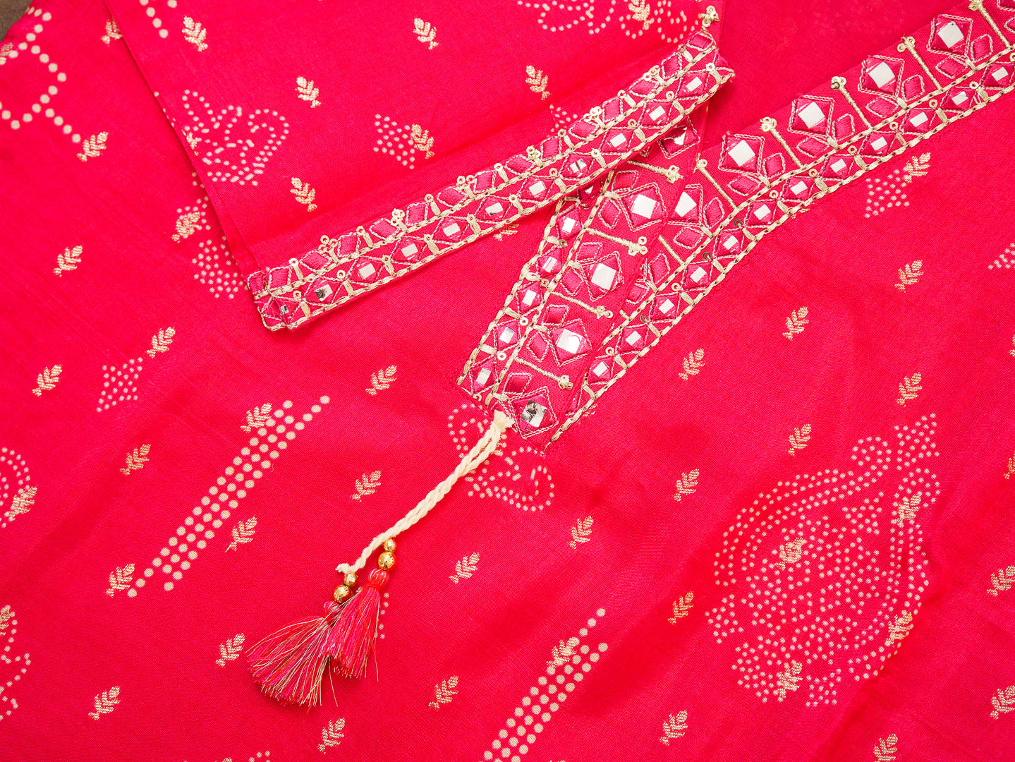 Mirror Embellished Jacquard Co-Ord Set in Pink