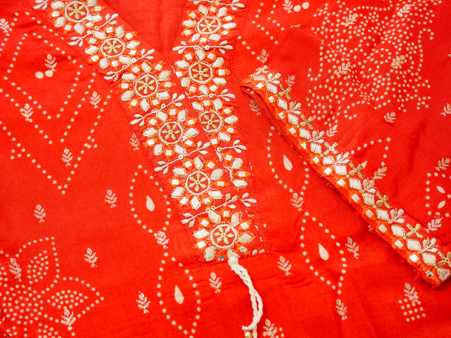 Mirror Embellished Jacquard Co-Ord Set in Red