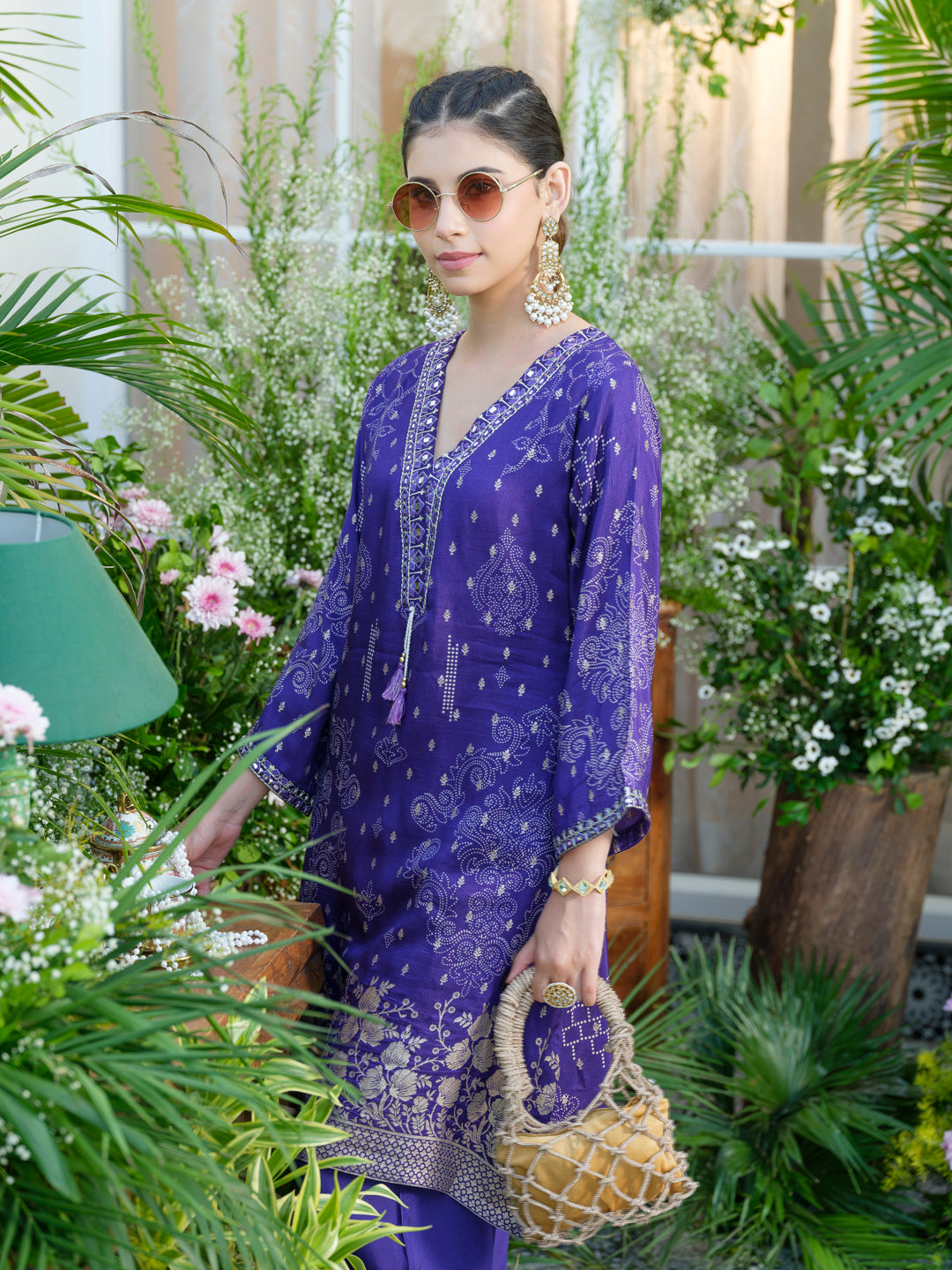 Embroidered Violet Jacquard Co-Ord Set