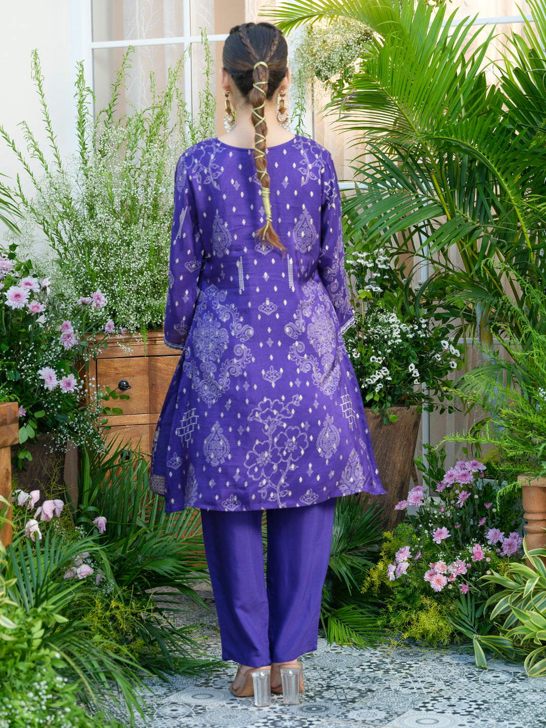 Embroidered Violet Jacquard Co-Ord Set