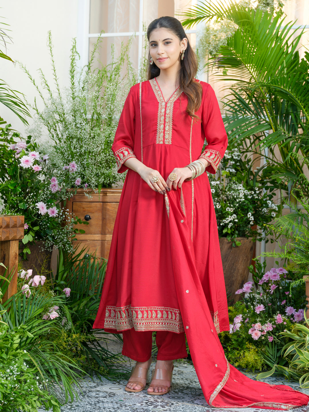 Embroidered Chinon Kurta with Pant And Chiffon Dupatta Set Festive & Wedding Collection