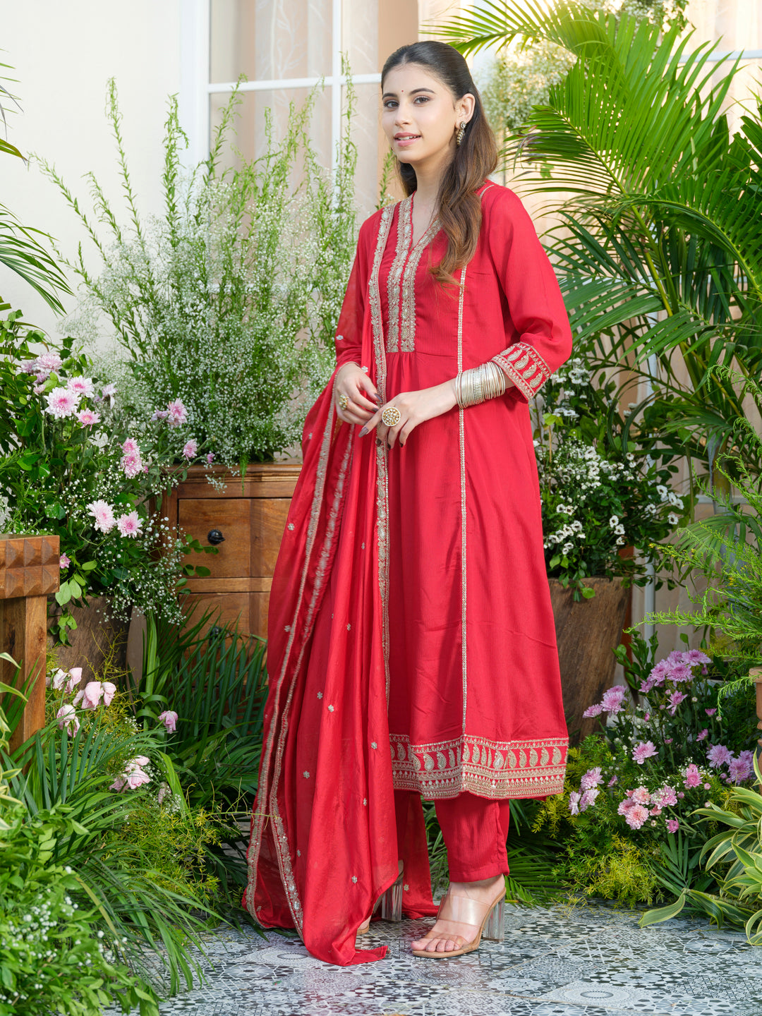Embroidered Chinon Kurta with Pant And Chiffon Dupatta Set Festive & Wedding Collection