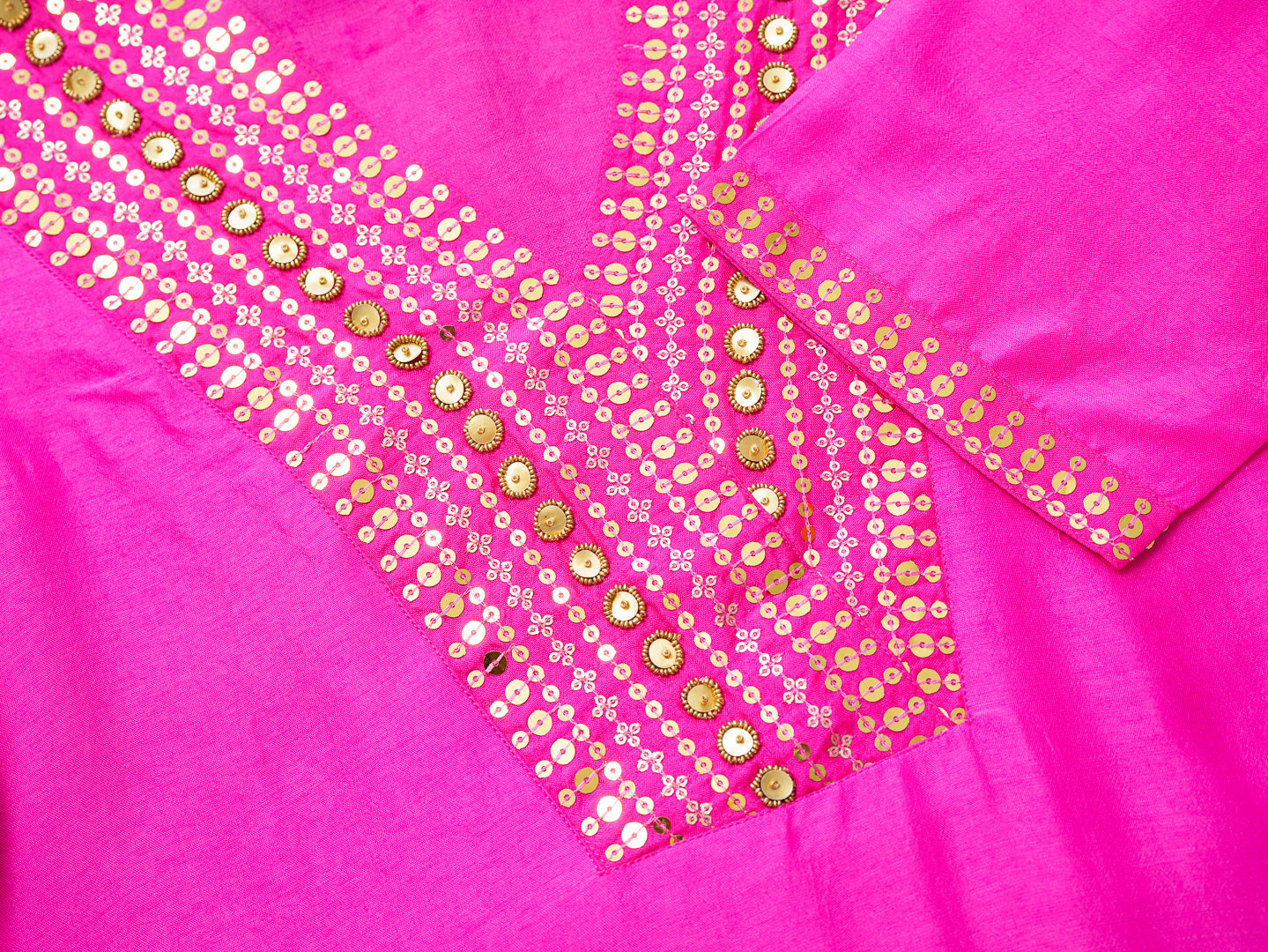 Stunning Pink Kurta with Gold Embroidery & Jacquard Palazzo Pants